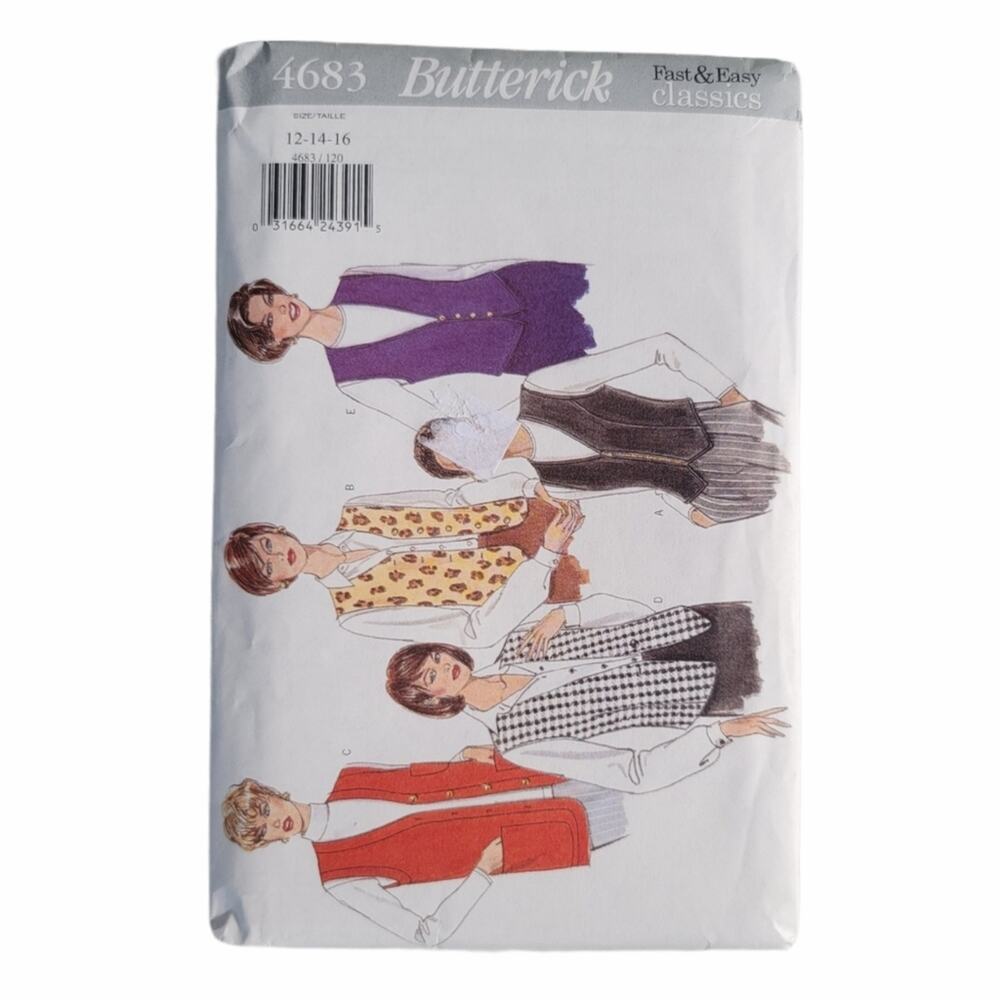 Butterick Fast & Easy Sewing Pattern 4683 Misses Petite Vest Size 12-16 Vintage